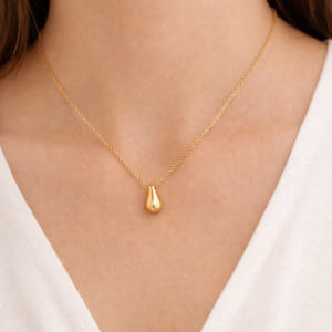 Sterling Gold Drop Pendant With Gold Chain for Women